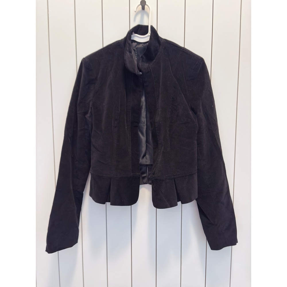 The Limited Corduroy Blazer Womens 8 Black Peplum Mock Neck Dark Academia Jacket